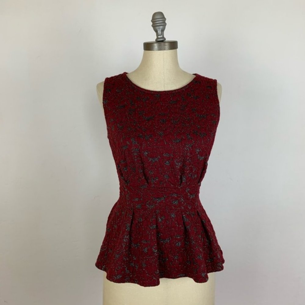 Eva Franco Maroon Paisley Peplum Tank Top